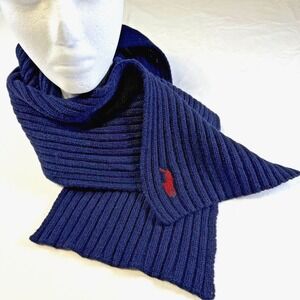 Polo Ralph Lauren Classic Rib Knit Wool Blend Navy Blue Scarf  72" x 10"
